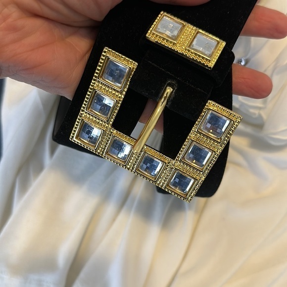Anne Klein for Calderon Vintage Leather Velvet Belt with Crystal Buckle SzM - Picture 2 of 11